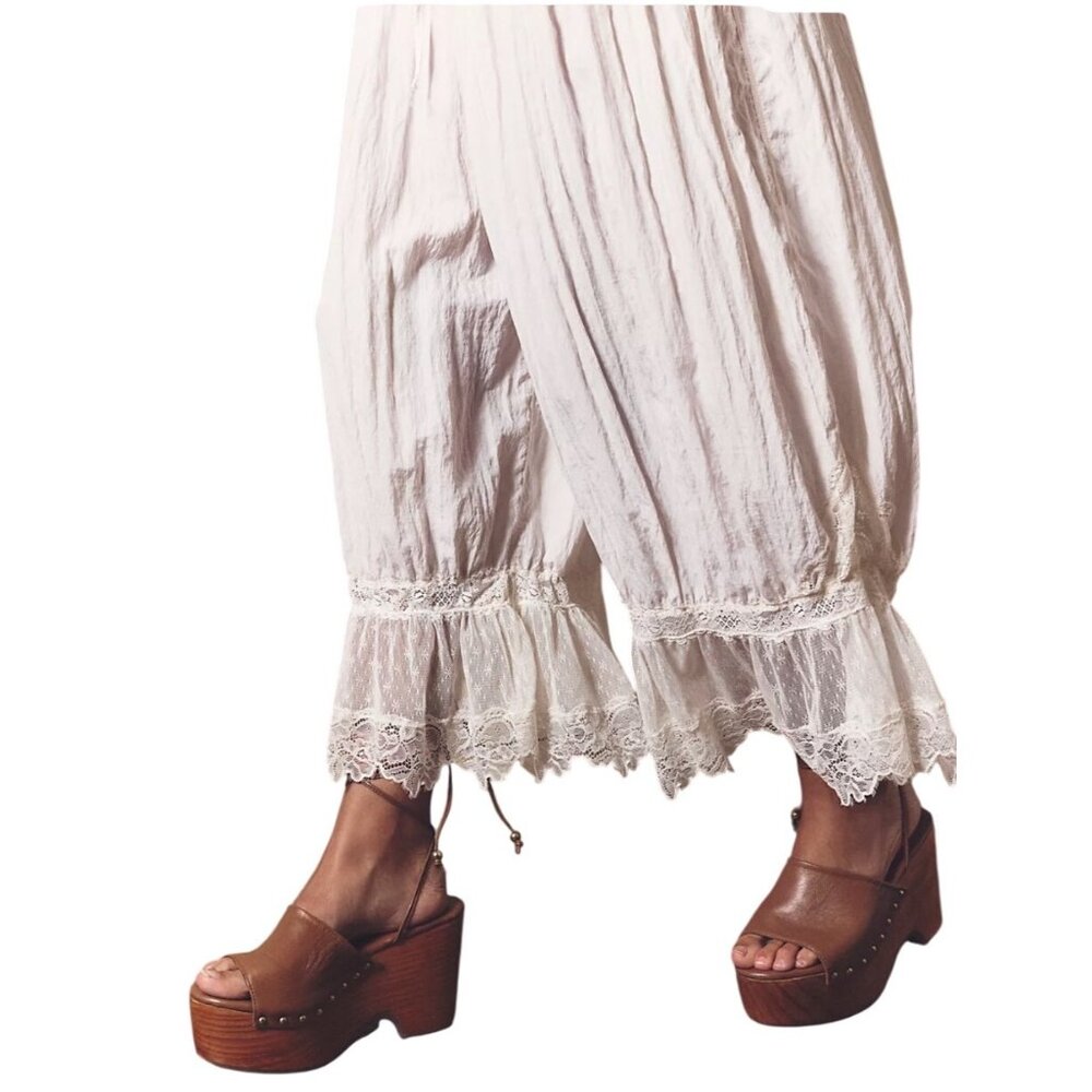 Free People Forever Young Sleep Capri Pants Ivory Lace Trim XS New With Tags - Picture 5 of 16
